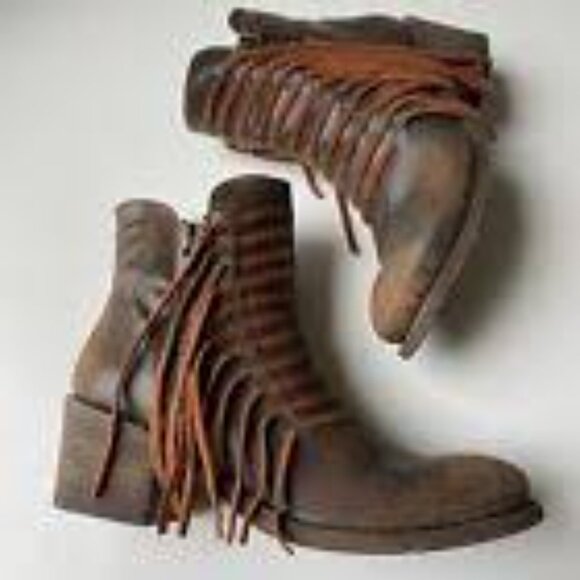 CORRAL DISTRESSED  Leather J Toe Ankle Boots TASSELLS BOOTIES - Picture 2 of 4